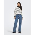 JDY Ellen L/S Raglan Strik Stribet Pullover - Cloud Dancer / Sky Captain
