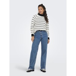 JDY Ellen L/S Raglan Strik Stribet Pullover - Cloud Dancer / Sky Captain