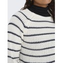 JDY Ellen L/S Raglan Strik Stribet Pullover - Cloud Dancer / Sky Captain
