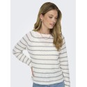 JDY Ellen L/S Ragla Strik Stribet Pullover - Grå/Cloud Dancer