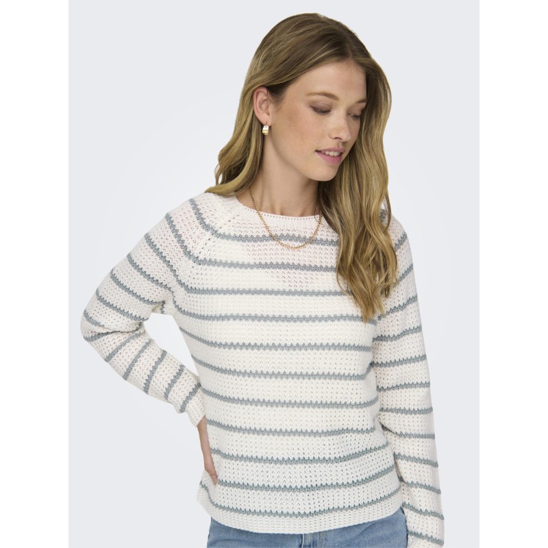 JDY Ellen L/S Ragla Strik Stribet Pullover - Grå/Cloud Dancer