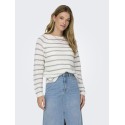 JDY Ellen L/S Ragla Strik Stribet Pullover - Grå/Cloud Dancer
