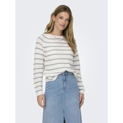 JDY Ellen L/S Ragla Strik Stribet Pullover - Grå/Cloud Dancer