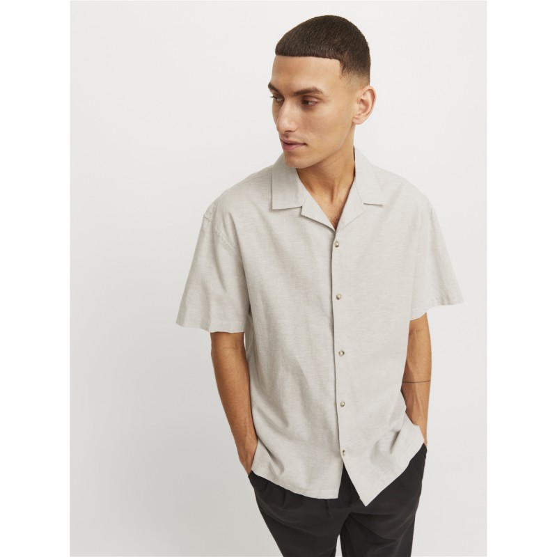 JACK & JONES Esummer Resort Linen Blend Shirt Kortærmet Sn - Crockery
