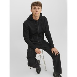 JACK & JONES Ebradley Sweat Zip Hood - Sort