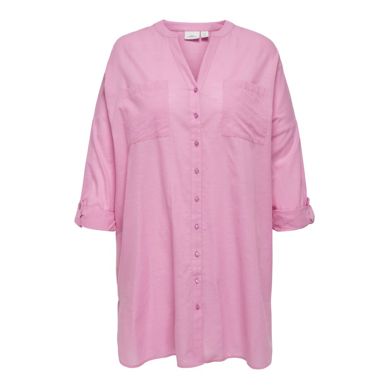 ONLY CARMAKOMA Apeldoorn Solid V-Neck Langærmet Shirt Vævet - Begonia Pink