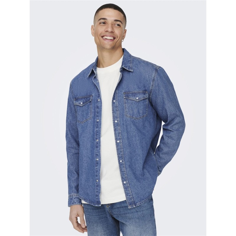 ONLY & SONS Bane Denim Skjorte - Medium Blue Denim