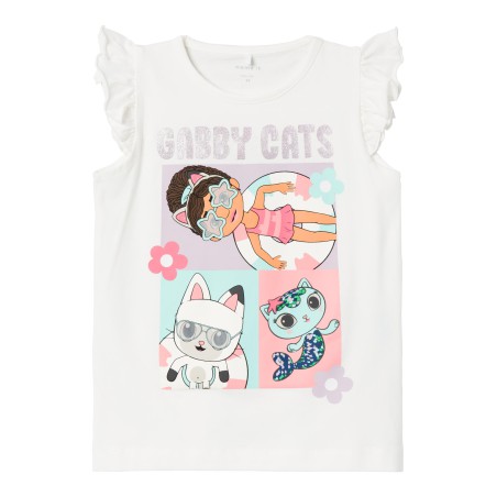 NAME IT Mini Gabby Cats Top Med Flæseærmer - Jet Stream