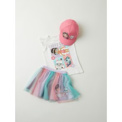 NAME IT Mini Gabby Cats Top Med Flæseærmer - Jet Stream