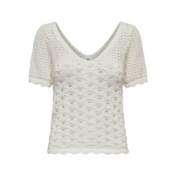 ONLY Becca S/S V-Hals Strik Top - Cloud Dancer