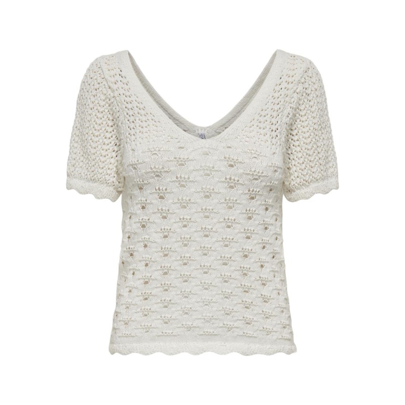 ONLY Becca S/S V-Hals Strik Top - Cloud Dancer