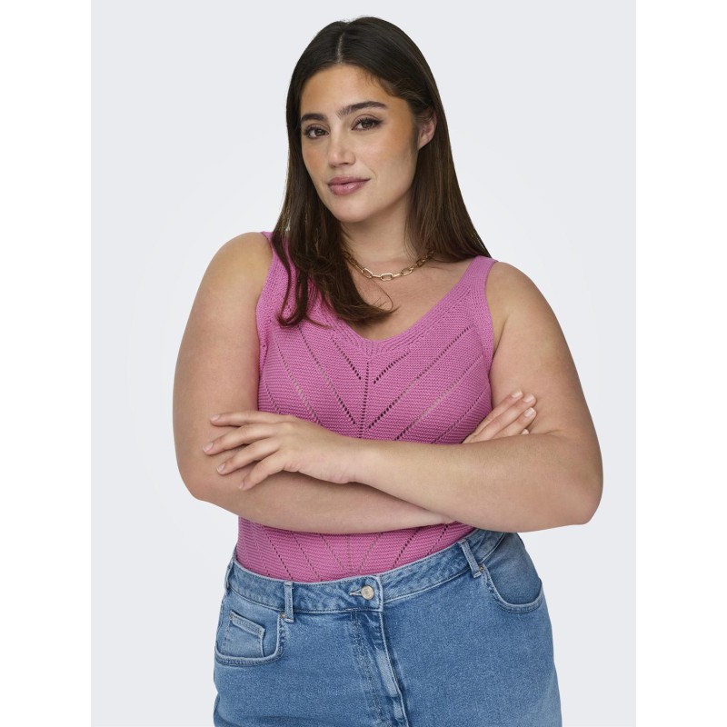 ONLY CARMAKOMA Roselia Struktur V-hals Strik Top - Strawberry Moon