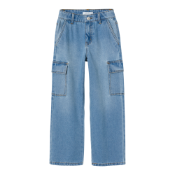 NAME IT Nkfrose Højtaljede Brede Cargo Jeans 6190-Bs - Light Blue Denim