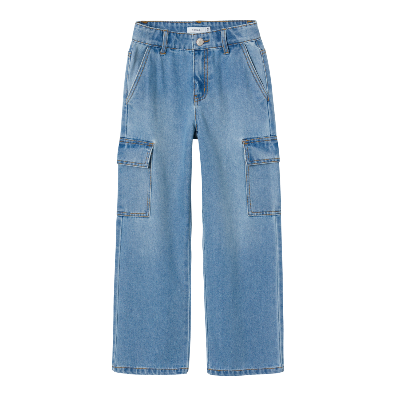 NAME IT Nkfrose Højtaljede Brede Cargo Jeans 6190-Bs - Light Blue Denim
