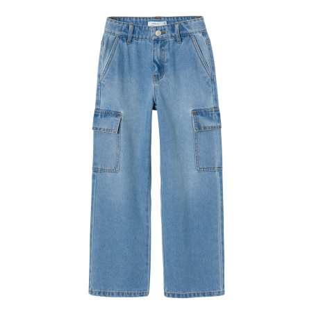 NAME IT Nkfrose Højtaljede Brede Cargo Jeans 6190-Bs - Light Blue Denim