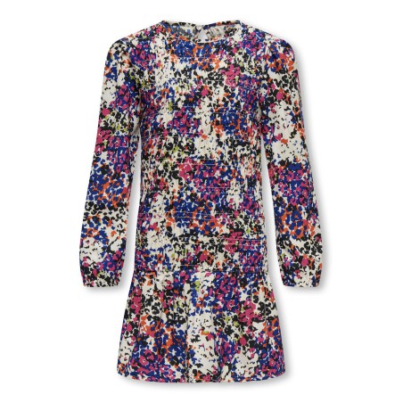 KIDS ONLY Luva Langærmet Aop Smock Kjole Ptm - Cloud Dancer