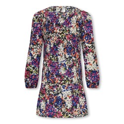 KIDS ONLY Luva Langærmet Aop Smock Kjole Ptm - Cloud Dancer