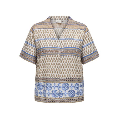 ONLY CARMAKOMA Beth Life S/S V-Neck Top Aop - Cloud Dancer
