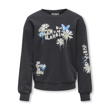 KIDS ONLY Melanie Langærmet Grafit O-Neck Box Ub Swt - Charcoal Art