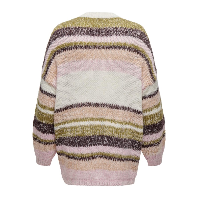 ONLY CARMAKOMA Alykortærmeta Langærmet Life Stripe D Knt - Hvidcap Gray