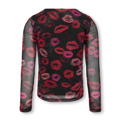 KIDS ONLY Paris Langærmet O-Neck Mesh Top Jrs - Sort