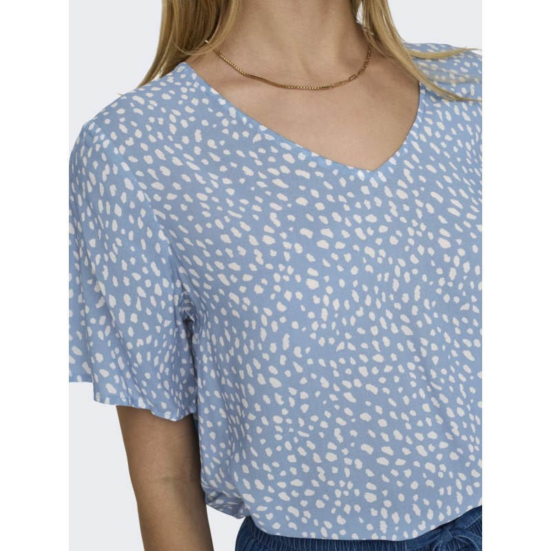 ONLY Susan S/S V-Neck Top Vævet - Blissful Blue