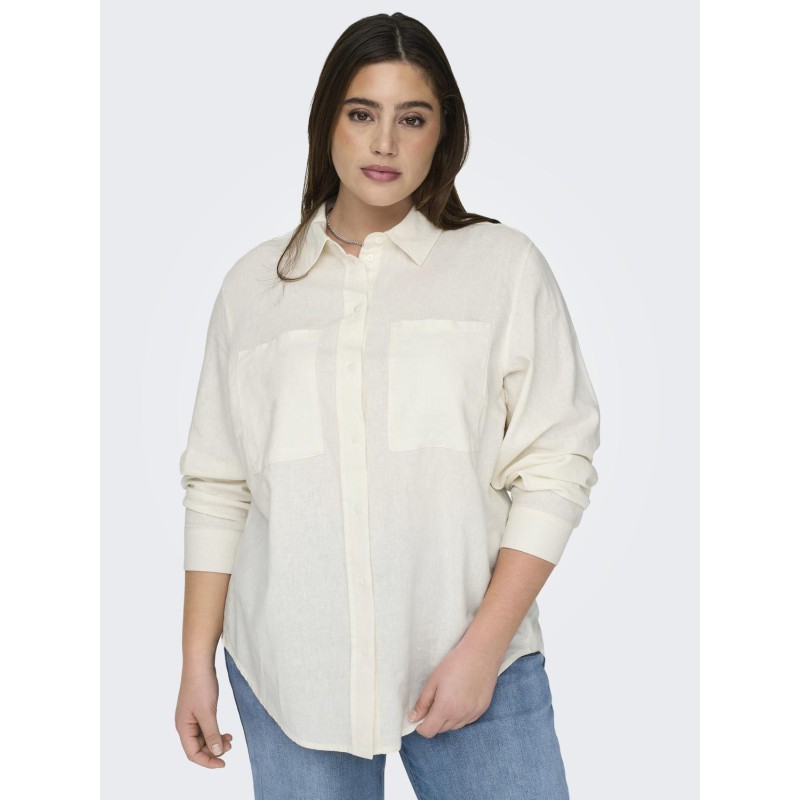 ONLY CARMAKOMA L/S Hør Skjorte - Cloud Dancer