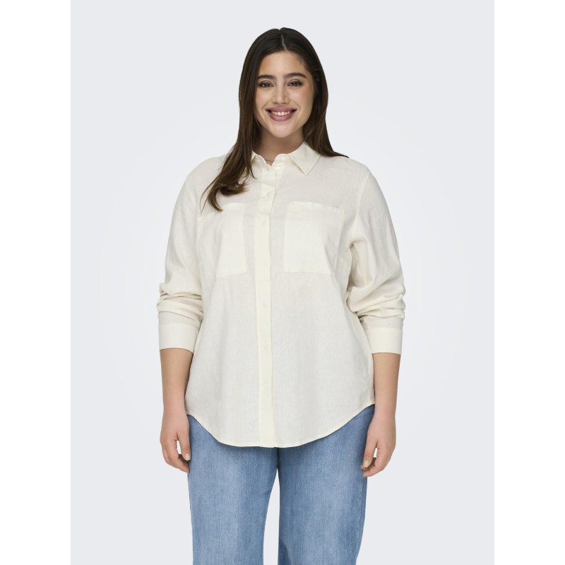 ONLY CARMAKOMA L/S Hør Skjorte - Cloud Dancer