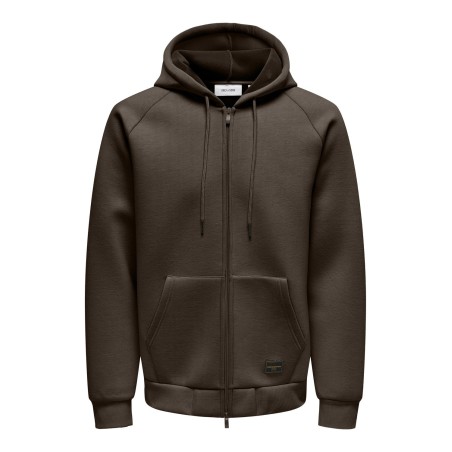 ONLY & SONS Onsbobbey Scuba Full Zip Hoodie Sweat - Major Brown
