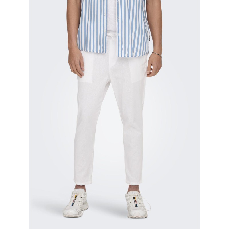 ONLY & SONS Linus Crop Hør Bukser - Bright White