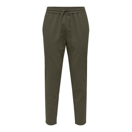 ONLY & SONS Linus Crop Hør Bukser - Olive Night