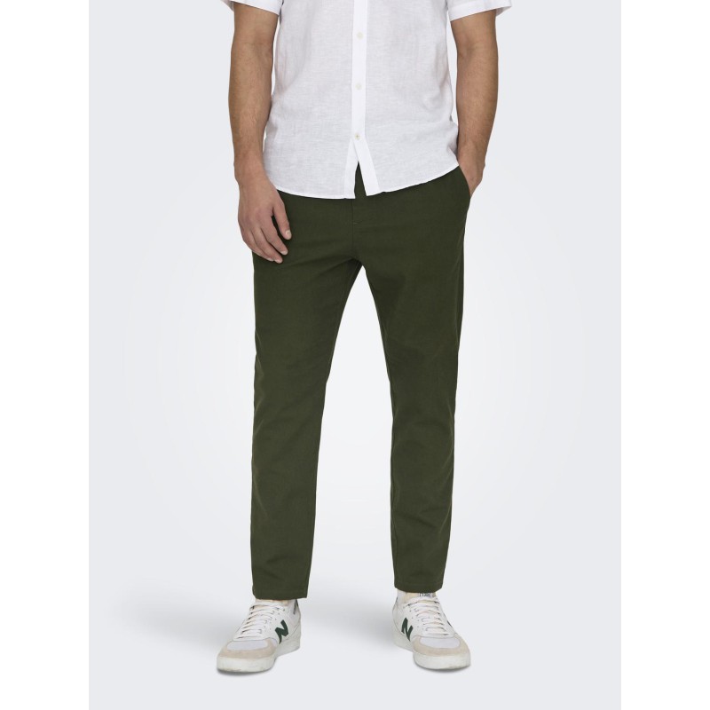 ONLY & SONS Linus Crop Hør Bukser - Olive Night