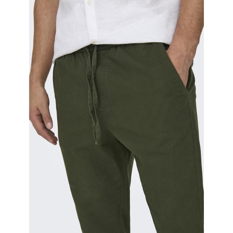 ONLY & SONS Linus Crop Hør Bukser - Olive Night
