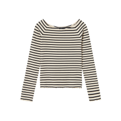 LMTD Rille Langærmet Boatneck Top - Hvid Alyssum