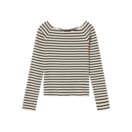 LMTD Rille Langærmet Boatneck Top - Hvid Alyssum