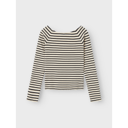 LMTD Rille Langærmet Boatneck Top - Hvid Alyssum
