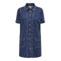 ONLY Capri S/S But Pocket Denim Kjole Cro - Dark Blue Denim
