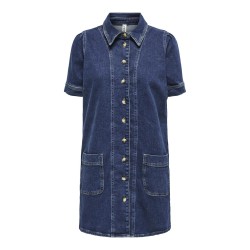 ONLY Capri S/S But Pocket Denim Kjole Cro - Dark Blue Denim