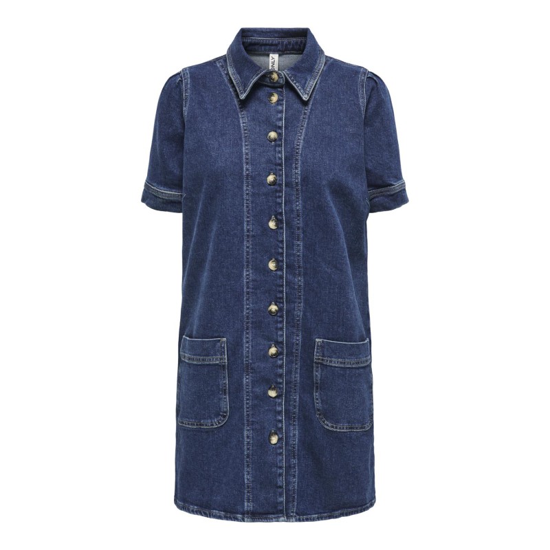 ONLY Capri S/S But Pocket Denim Kjole Cro - Dark Blue Denim