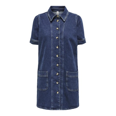 ONLY Capri S/S But Pocket Denim Kjole Cro - Dark Blue Denim