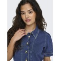 ONLY Capri S/S But Pocket Denim Kjole Cro - Dark Blue Denim