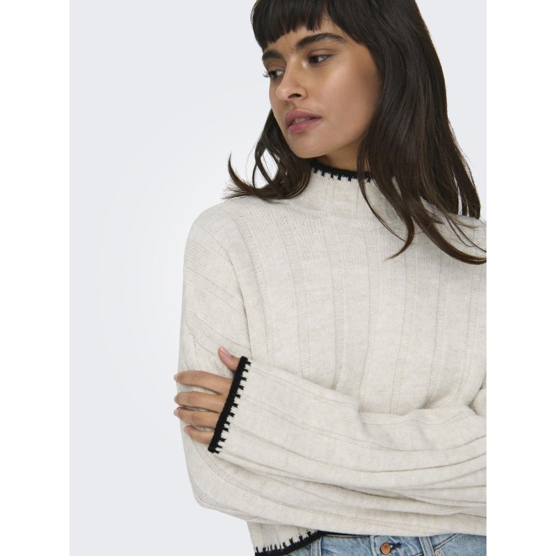 ONLY Chick Stitch Langærmet Highneck Knt - Pumice Stone