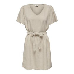 JDY Say S/S Hør Bell Kjole - Oatmeal