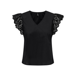 ONLY Lou Broderet S/S Flæse Top - Sort