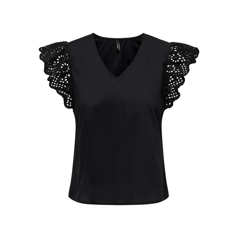ONLY Lou Broderet S/S Flæse Top - Sort