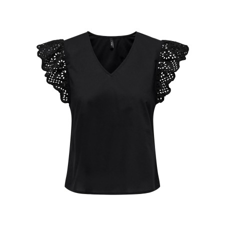 ONLY Lou Broderet S/S Flæse Top - Sort