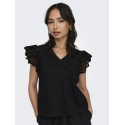 ONLY Lou Broderet S/S Flæse Top - Sort