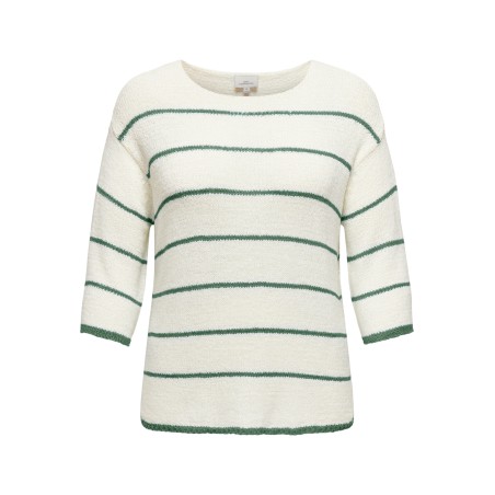 ONLY CARMAKOMA Geena 3/4 Stripe V-Neck Knt - Cloud Dancer