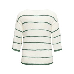 ONLY CARMAKOMA Geena 3/4 Stripe V-Neck Knt - Cloud Dancer