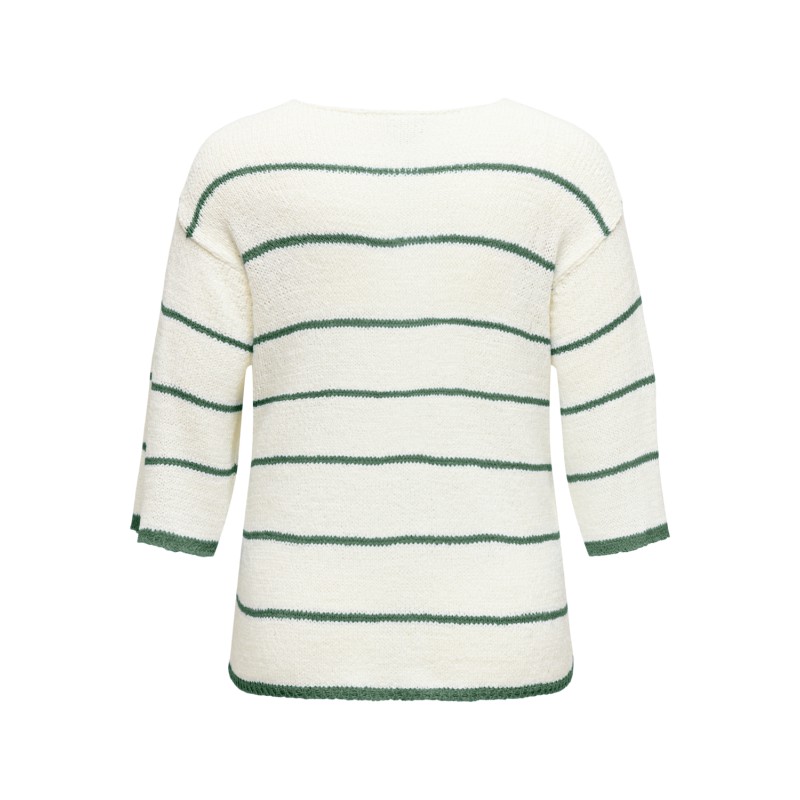 ONLY CARMAKOMA Geena 3/4 Stripe V-Neck Knt - Cloud Dancer